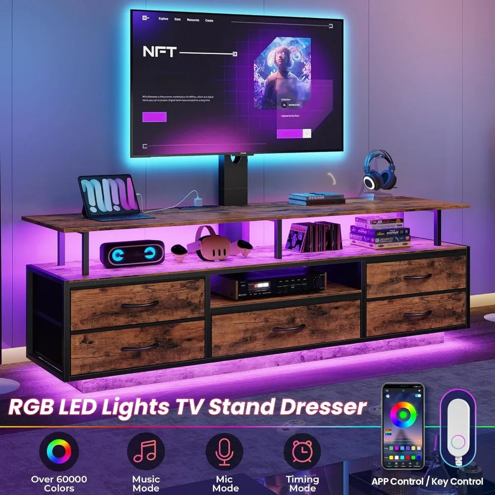 Entertainment Center for 45-70 Inch TVs: 51.2 LED TV Stand with Power Outlets and Storage