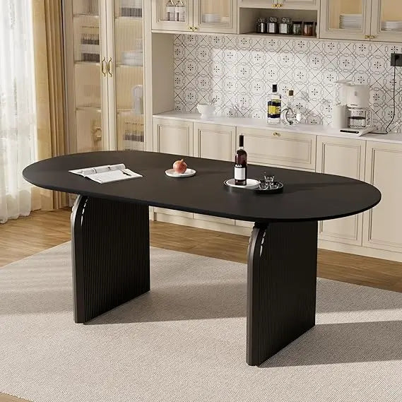 Modern Black Wooden Oval Dining Table Seats 4-6, Heavy Duty Base, Farmhouse Style Kitchen Table