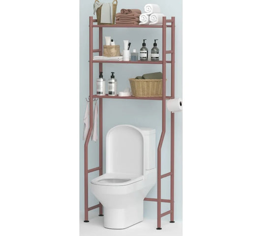 3-Tier Over Toilet Storage Rack with Baskets & Hooks, Space-Saving Metal Bathroom Shelf for Small Spaces