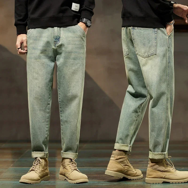 2025 Autumn and Winter New Loose and Versatile Harem Pants Retro Simple Fashion Solid Color Comfortable Versatile Jeans for Men