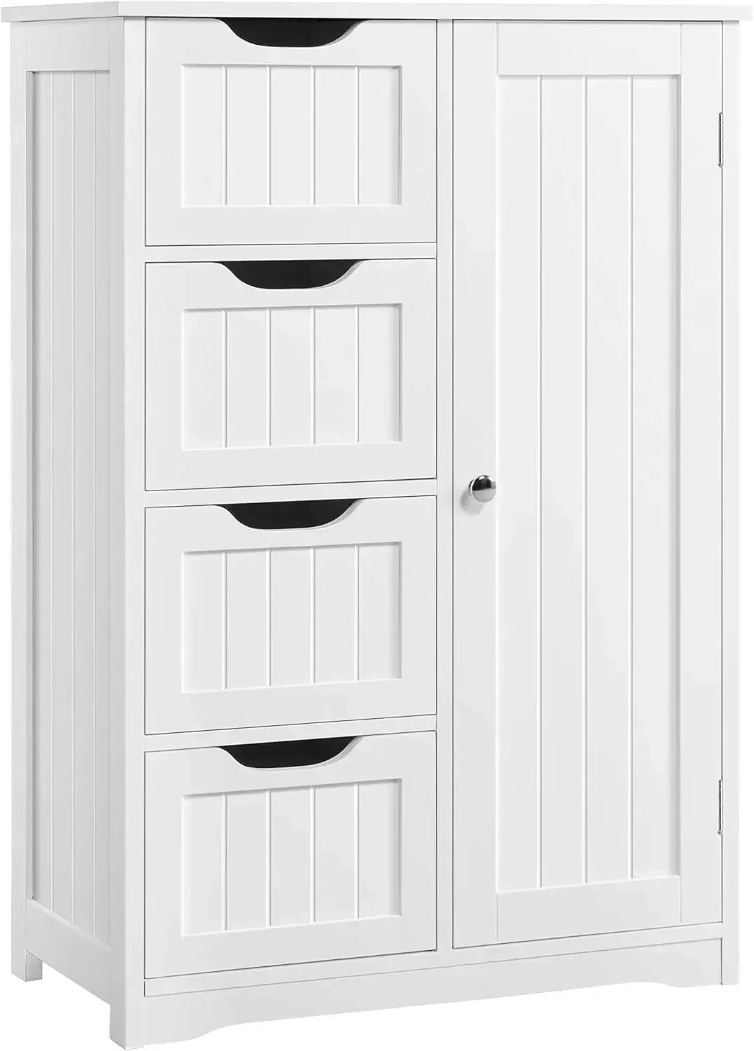 Freestanding Wooden Bathroom Storage Cabinet with 4 Drawers And 1 Cupboard Vanity Furniture for Bathroom Organization
