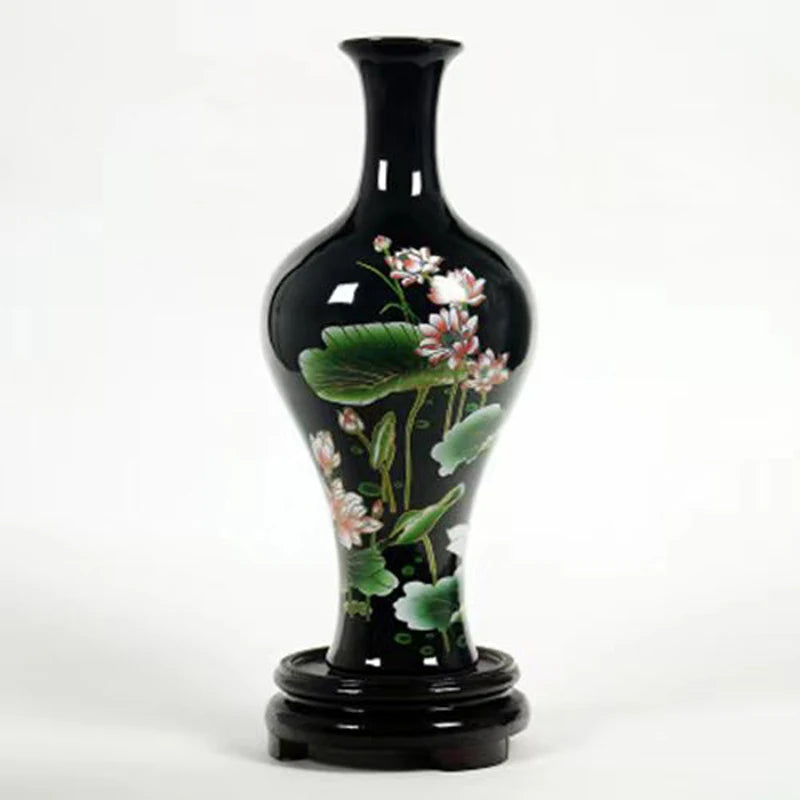 Exquisite Chinese Classical old hand painted Black porcelain lotus vase