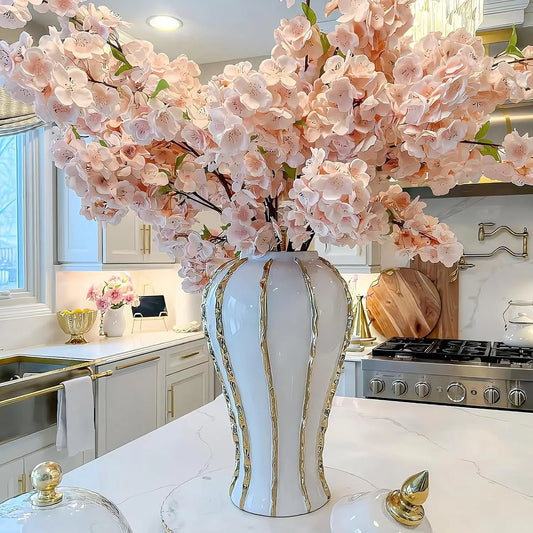 White and Gold Flower Vase,Large Decorative Ginger Jars for Centerpieces, Tabletop Home Décor, Bedroom,Living Room(A, 18in)
