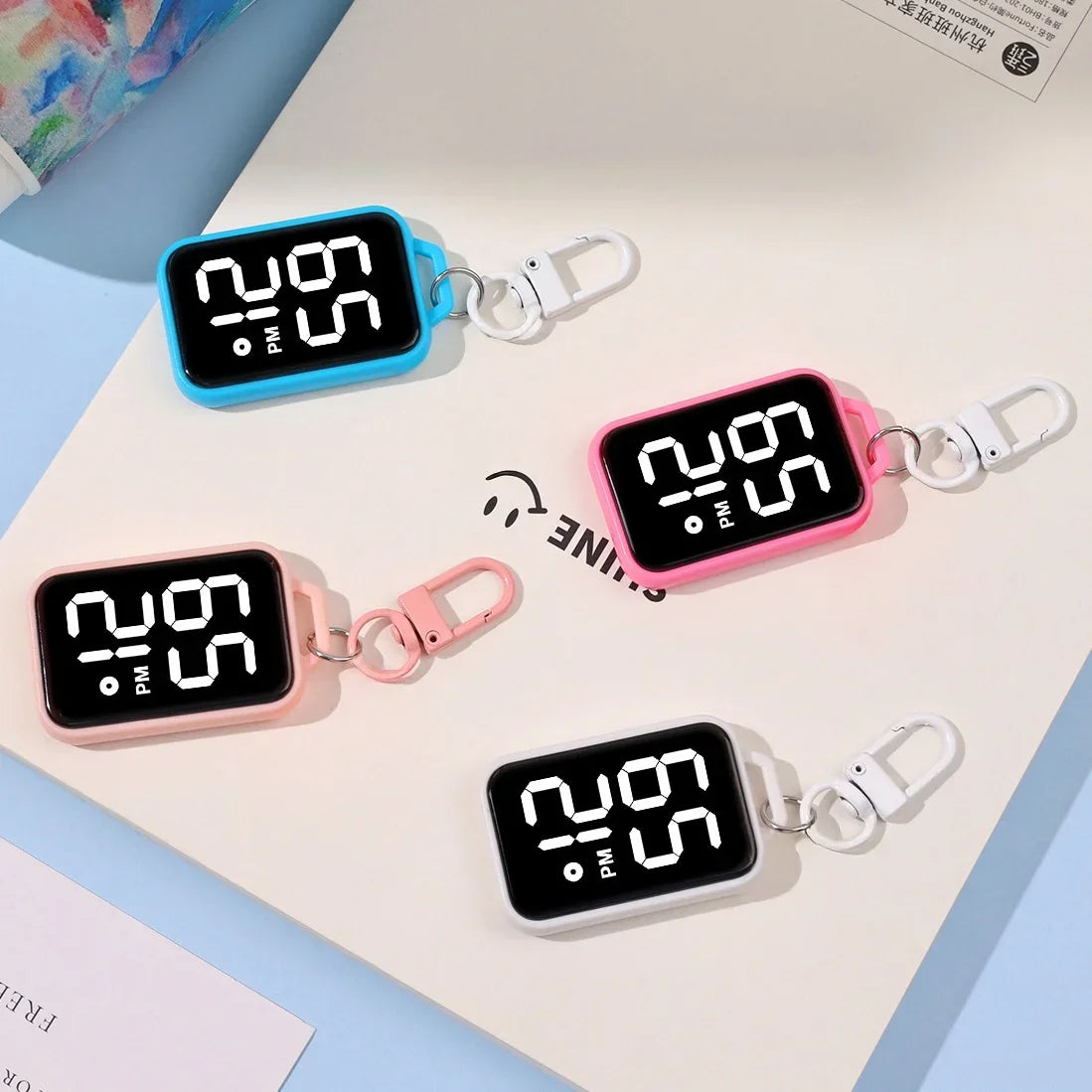 1/4pcs LED Keychain Pocket Watch Digital Display Electronic Watch for Youngster Student Backpacks Keys Pendant Timepiece Present