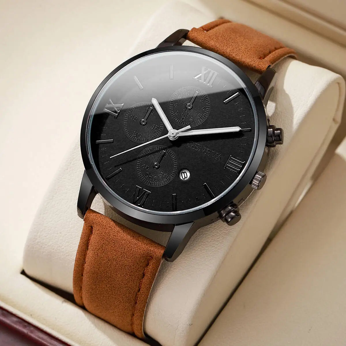 Fashion Roma Dial Men's Watch Casual Leather Strap Men Business Watches Analog Quartz Wristwatches with Calendar（Without Box）