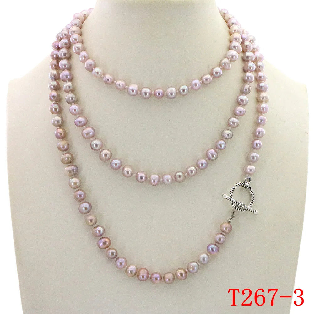Natural Freshwater 7-8mm Long Pearl Necklace Women In Necklaces 127cm Fashion Hot Charming Jewelry Girl Birthday Gift T261