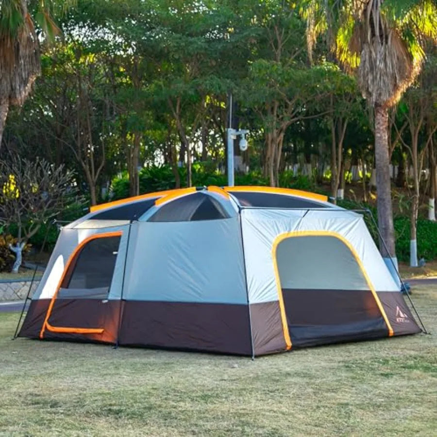 Extra Large Tent for 6101214 People with 2 Rooms 3 Doors and 3 Windows Featuring Mesh Panels Straight Wall Design Waterproof Do