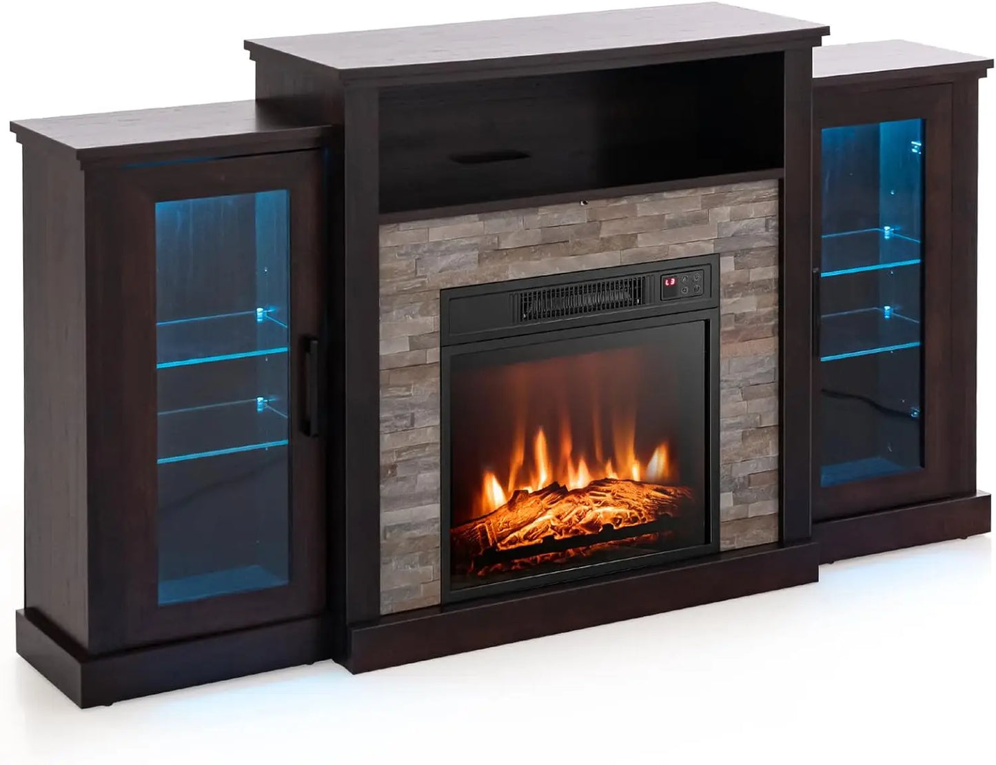 Fireplace TV Stand with LED Lights for TV up to 65”, Entertainment Center with 18” Electric Fireplace, Remote & APP Control