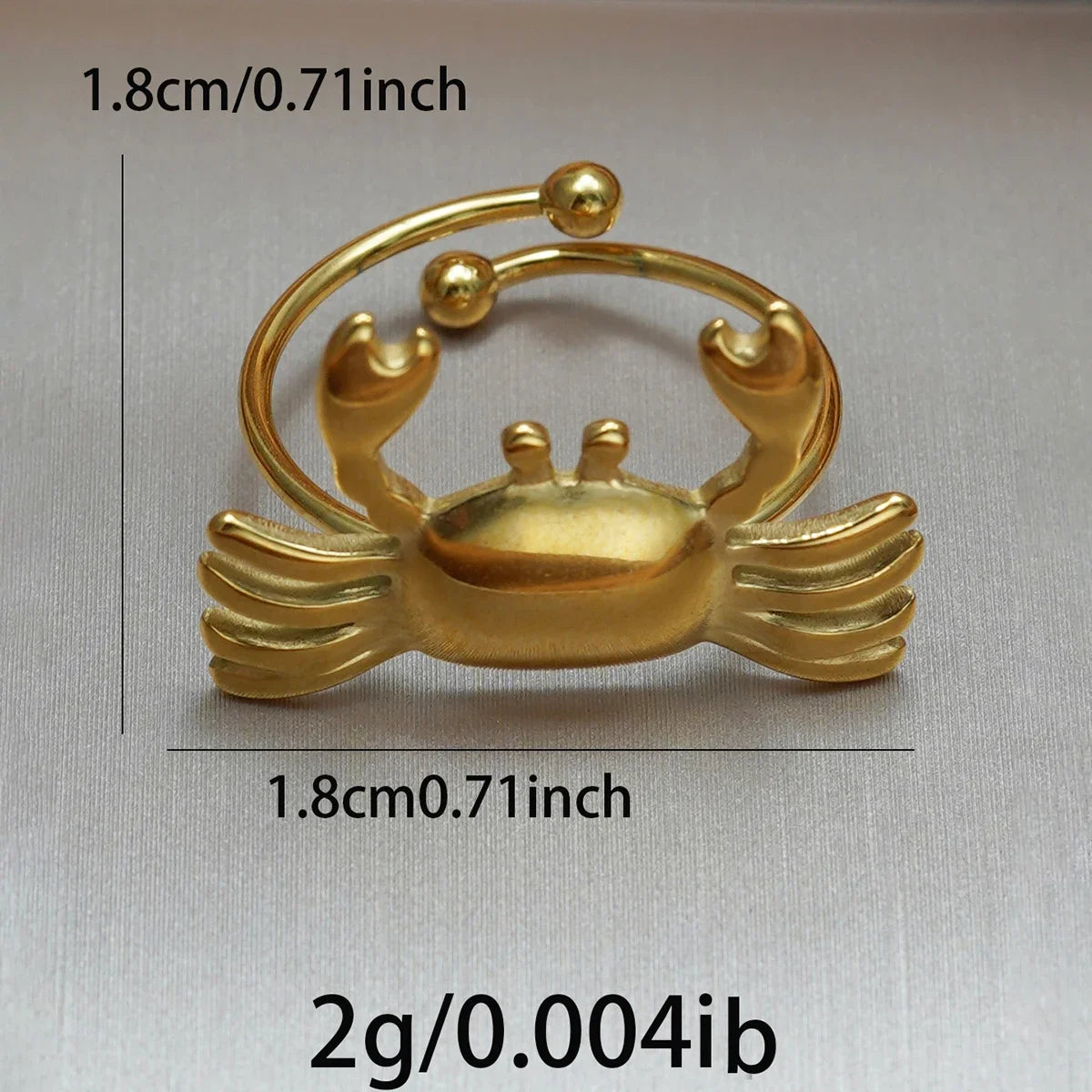 Lxalry 18K Gold Plated Stainless Steel Crab Design Mirror Polish Ring Hypoallergenic Skin Safe Jewelry With Sphere Accents