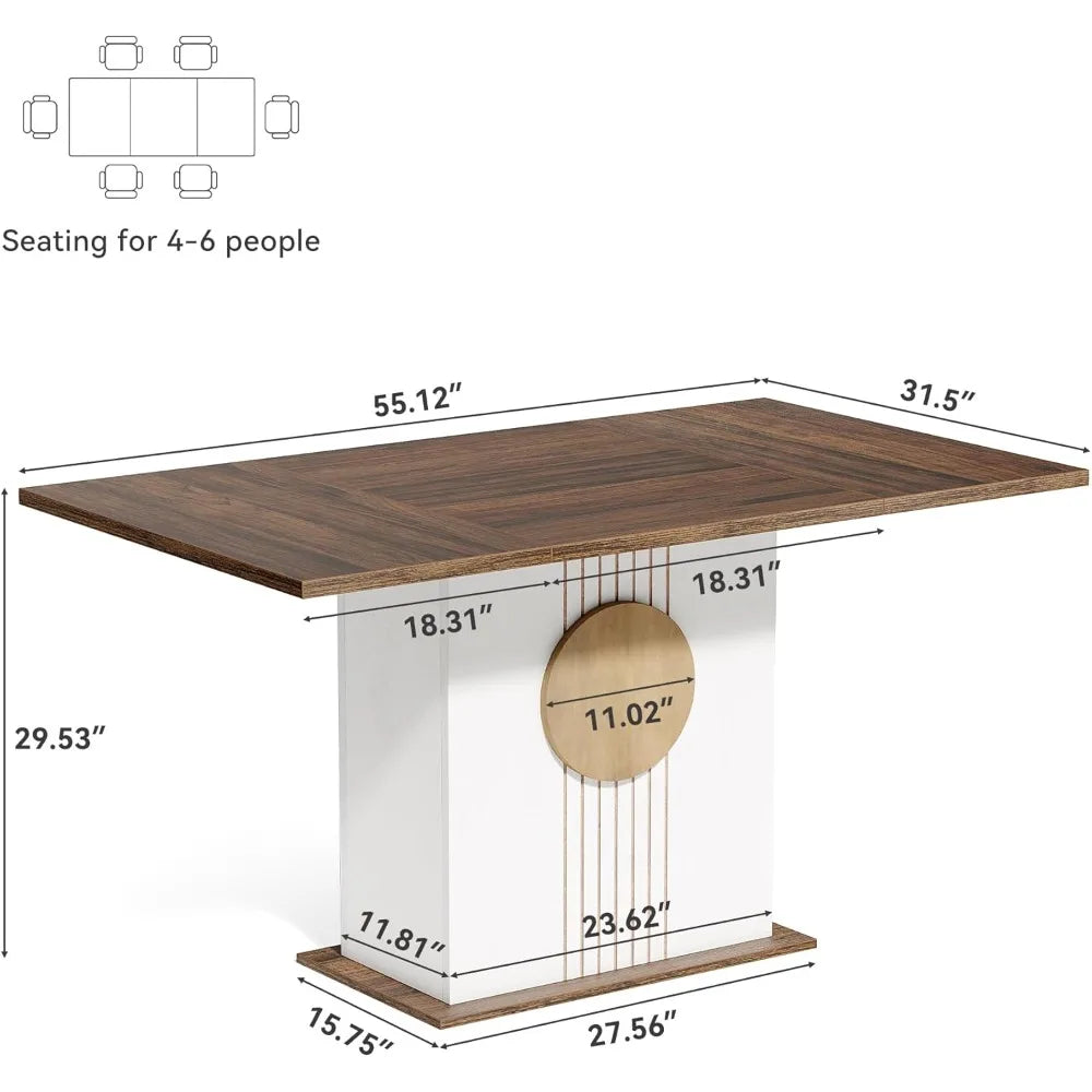 Modern Rectangular Dining Table for 6, Wooden Kitchen Furniture with Sturdy Base, Contemporary Dining Set