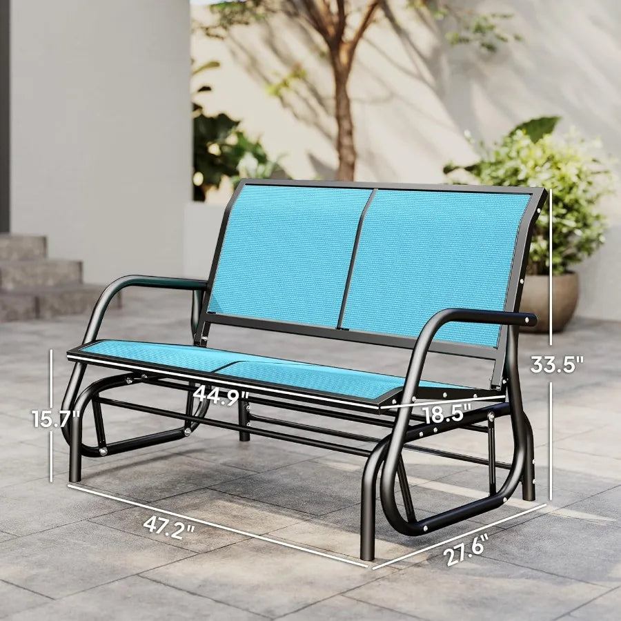 2Person Outdoor Glider Bench Patio Double Swing Rocking Chair Loveseat with Powder Coated Steel Frame for Backyard Garden Porch