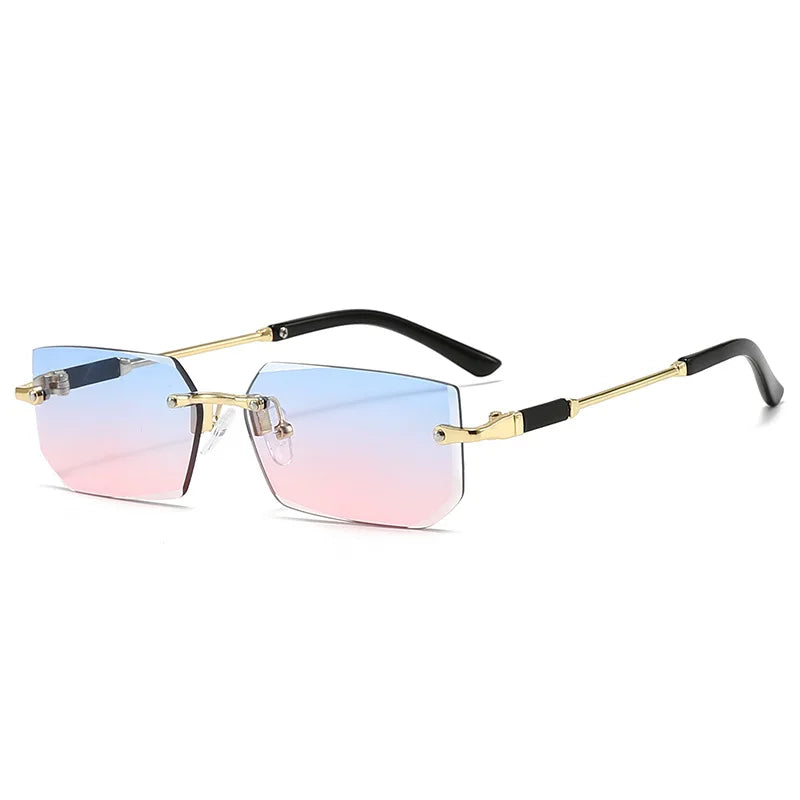 Fashion Rimless Rectangle Sunglasses Popular Women Men Shades Small Square Sun Glasses For Female Male Summer Traveling Oculos