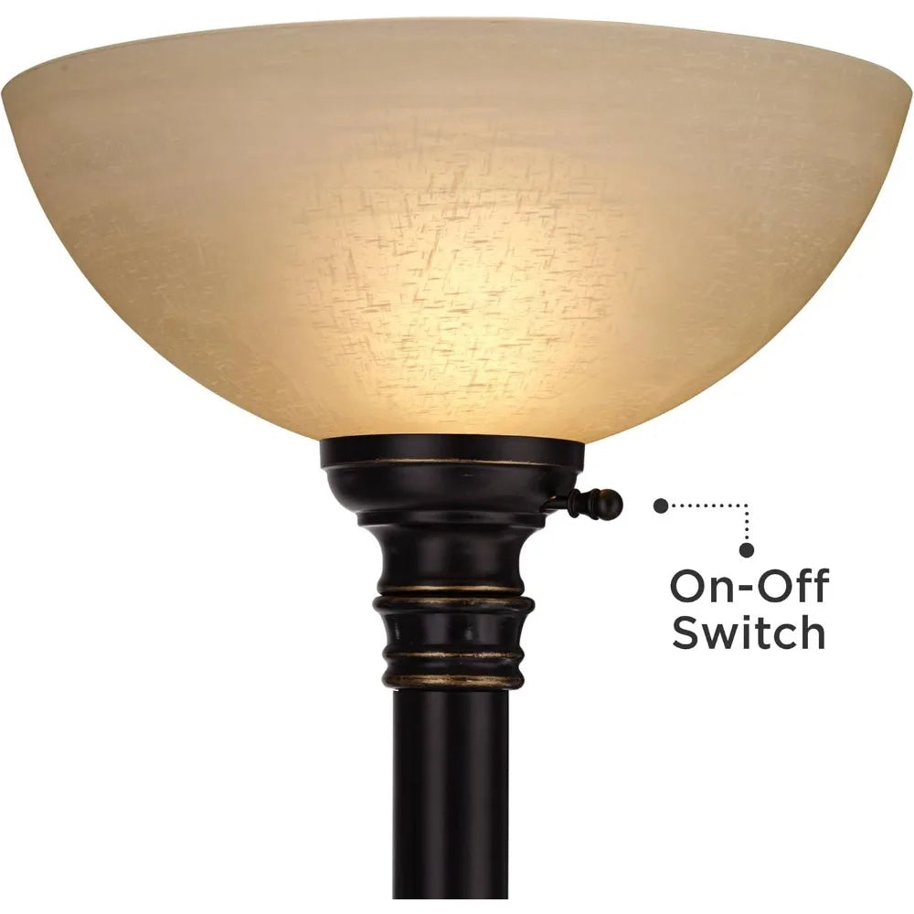 Traditional Torchiere Floor Lamp with Adjustable Gooseneck Arm, 72.5 Tall, Oiled Rubbed Bronze Finish, Amber Glass Shade