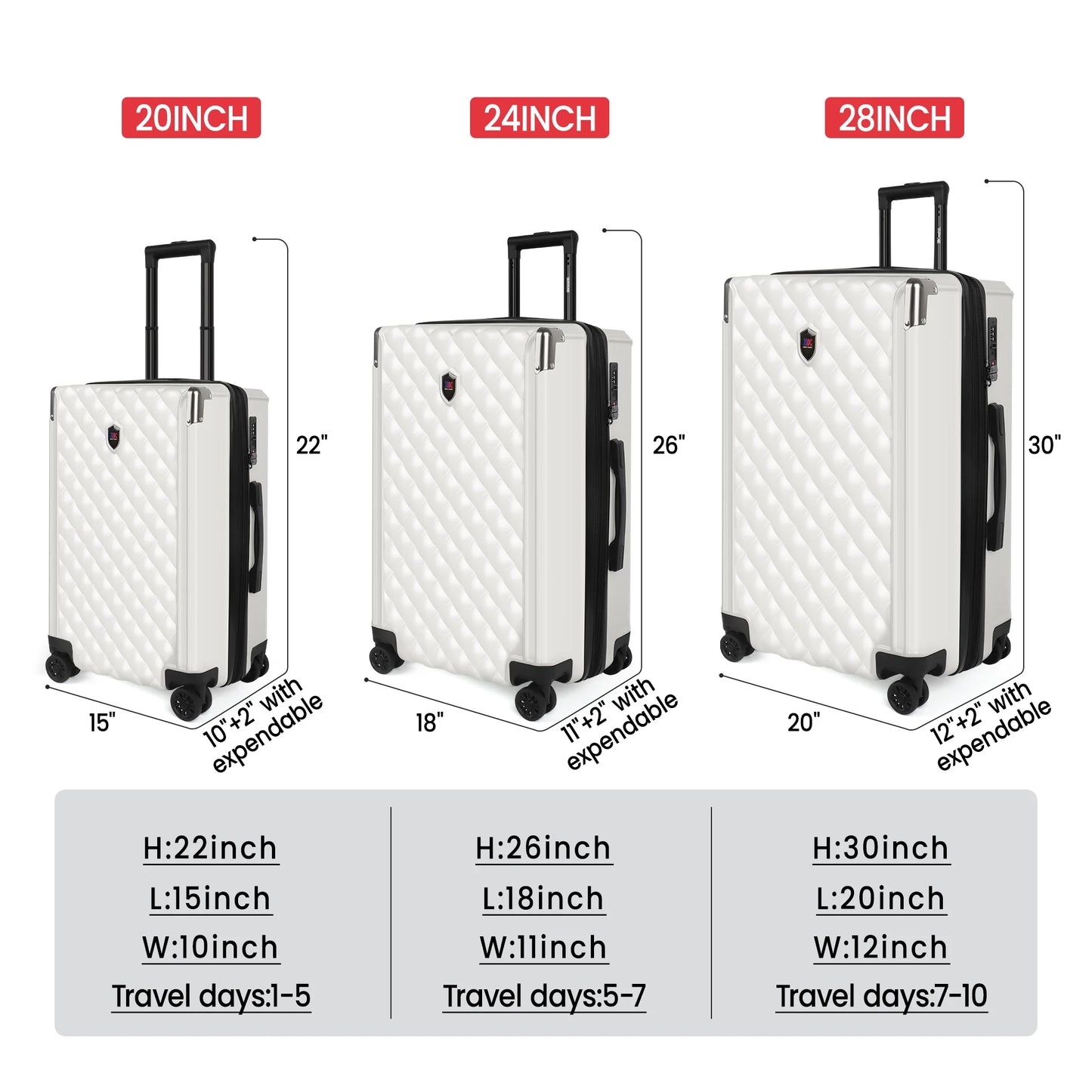 Hardshell Luggage Set 3 Piece  ABS Suicase Set Lightweight Expandable Suitcase with Spinner Wheels & TSA Lock