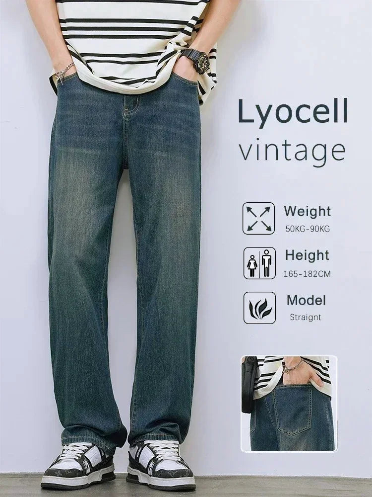New Streetwear Loose Jeans Men Korean Fashion retro Denim Pants Solid wash Casual straight tubeTrousers Men Brand Clothing Wear