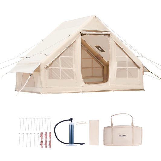 SucceBuy Inflatable Tents for Camp Easy Setup Blow up Tent with Hand Pump 300D Oxford Tent with Stove Jack Storage Bag Included