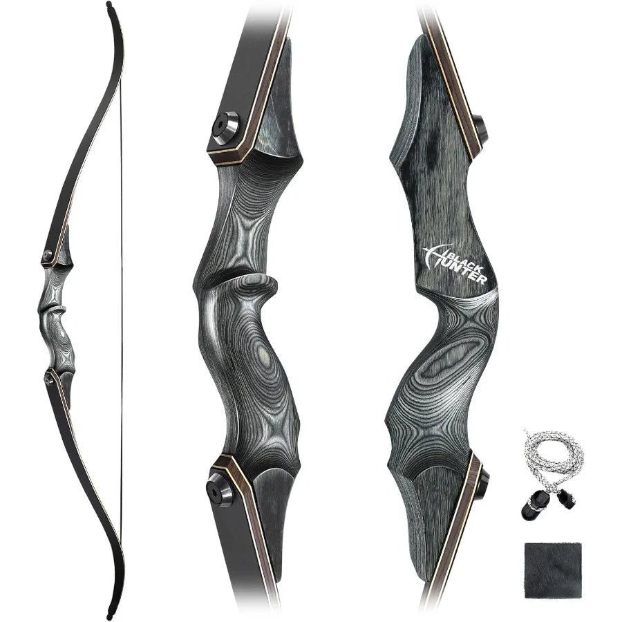 Obert Original Black Hunter Takedown Recurve Bow 60inch with Bamboo Core Limbs for Archery Hunting Target Practice Indoor Outdo