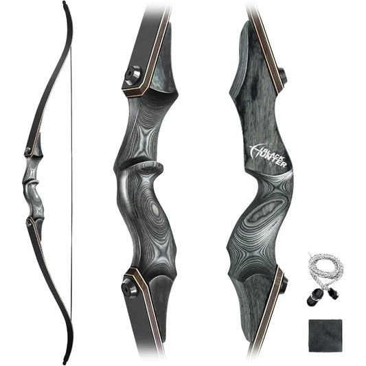 Obert Original Black Hunter Takedown Recurve Bow 60inch with Bamboo Core Limbs for Archery Hunting Target Practice Indoor Outdo