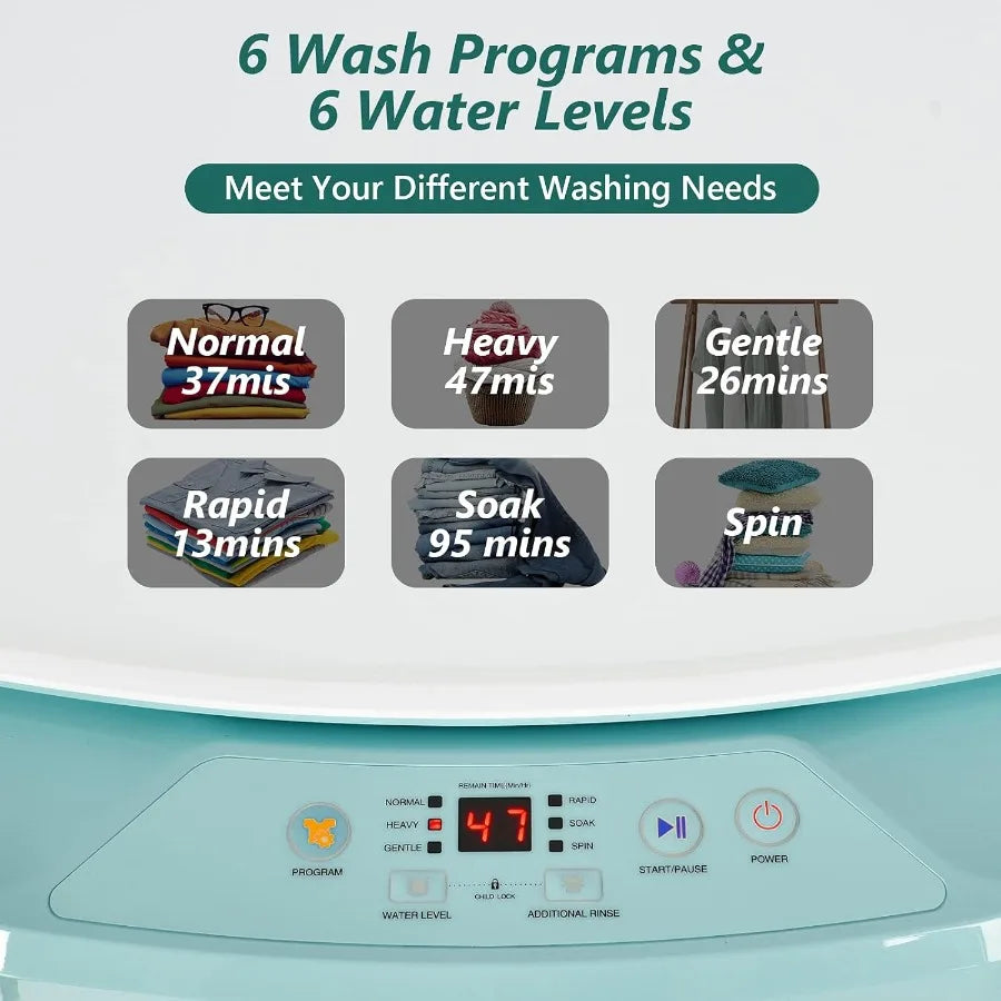 Portable Washing Machine Washer and Spinner Combo 8lbs with Faucet Adapter for Apartment Dorm Use 1 cu.ft Capacity 6 Wash Progr