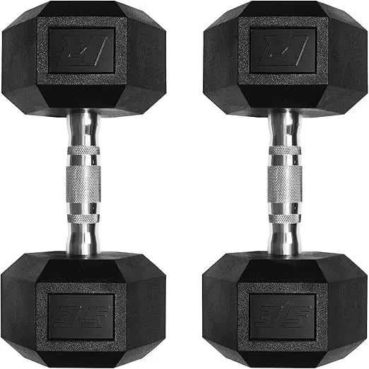 RitFit 5-650 LBS PVC-Coated Hex Dumbbells with Optional Storage Rack for Home Gym, Chrome Handle Hand Weights for Strength Train