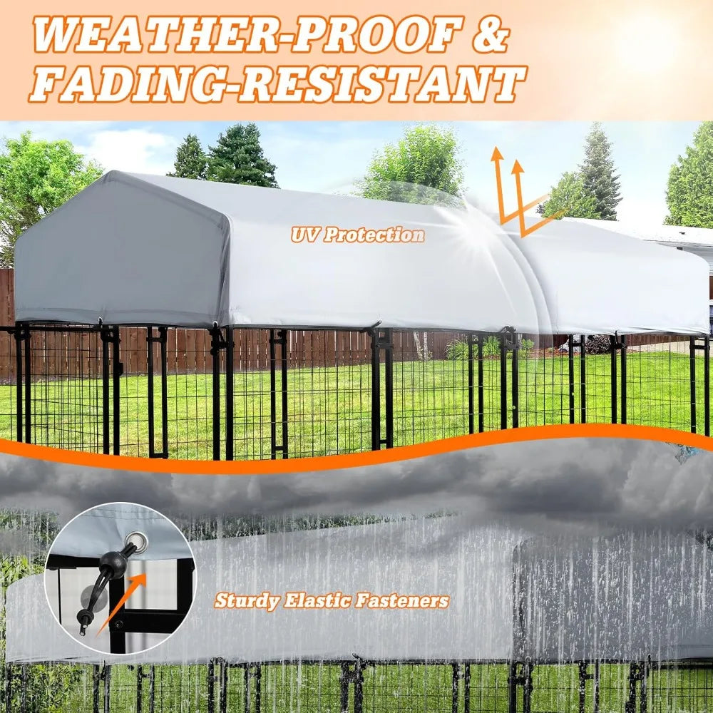 Heavy Duty Large Dog Kennel Playpen - 8x4x6 Ft Welded Wire Steel Dog Run Enclosure Crate Cage with UV-Resistant Roof