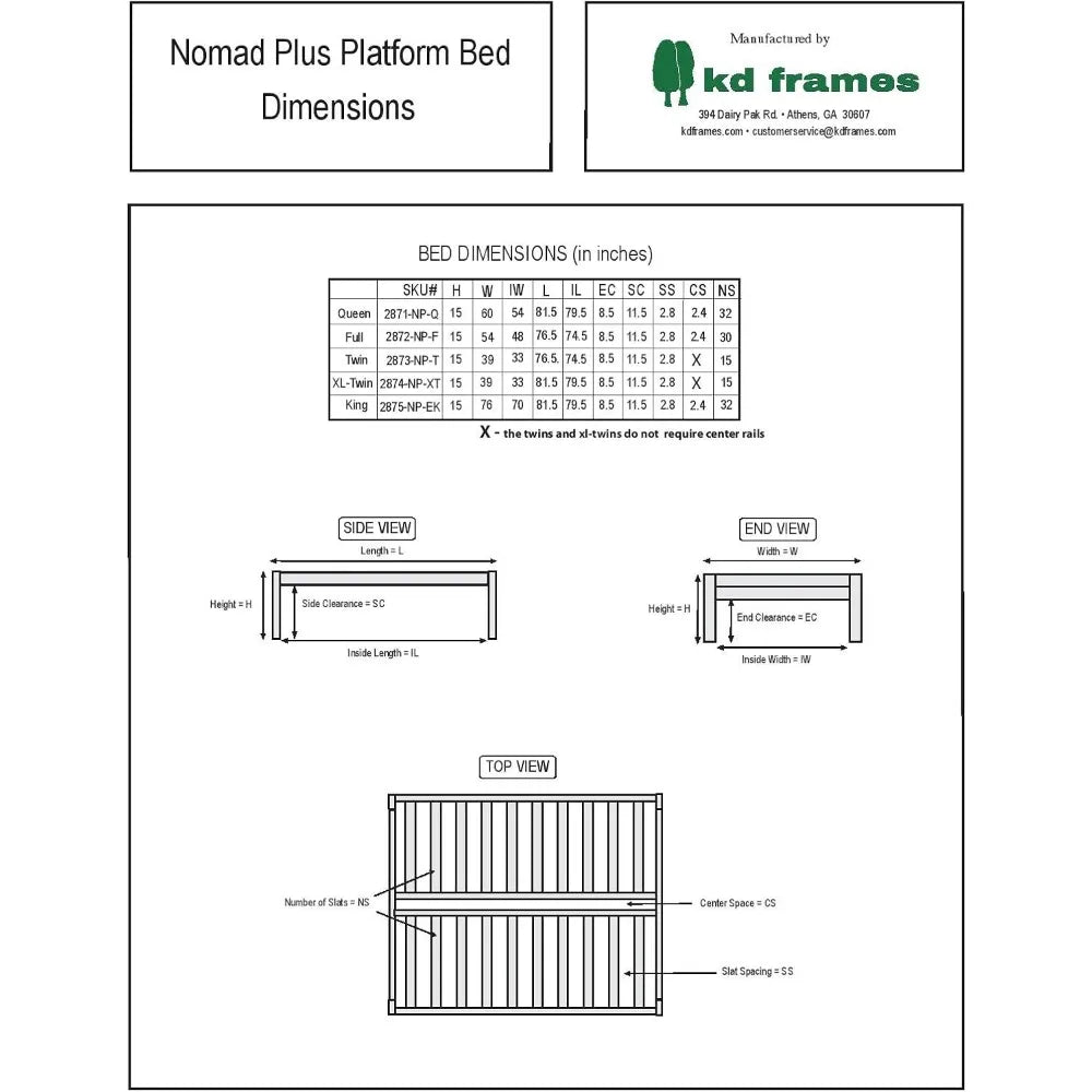 Queen-Size KD Frames Nomad Platform Bed - Unfinished Wood - Minimalist Swedish Style - Natural Wood - Simple Assembly