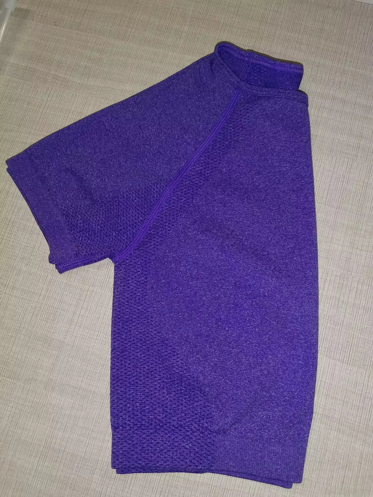 Women's Knitted Seamless Running Sports Short Sleeve Top Fitness Yoga Wear