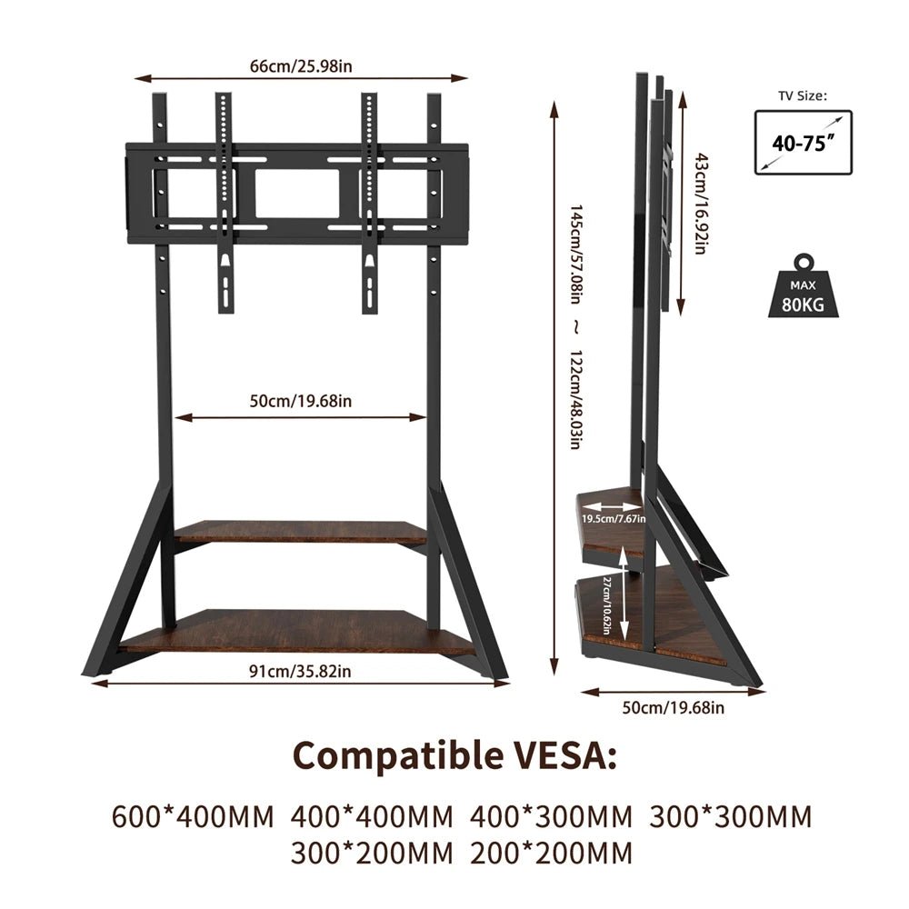 unho Mobile TV Floor Stand with Wheels for 65 to 100 inch Large Flat Screen up to 220lbs, Adjustable Heights TV Mount Stands