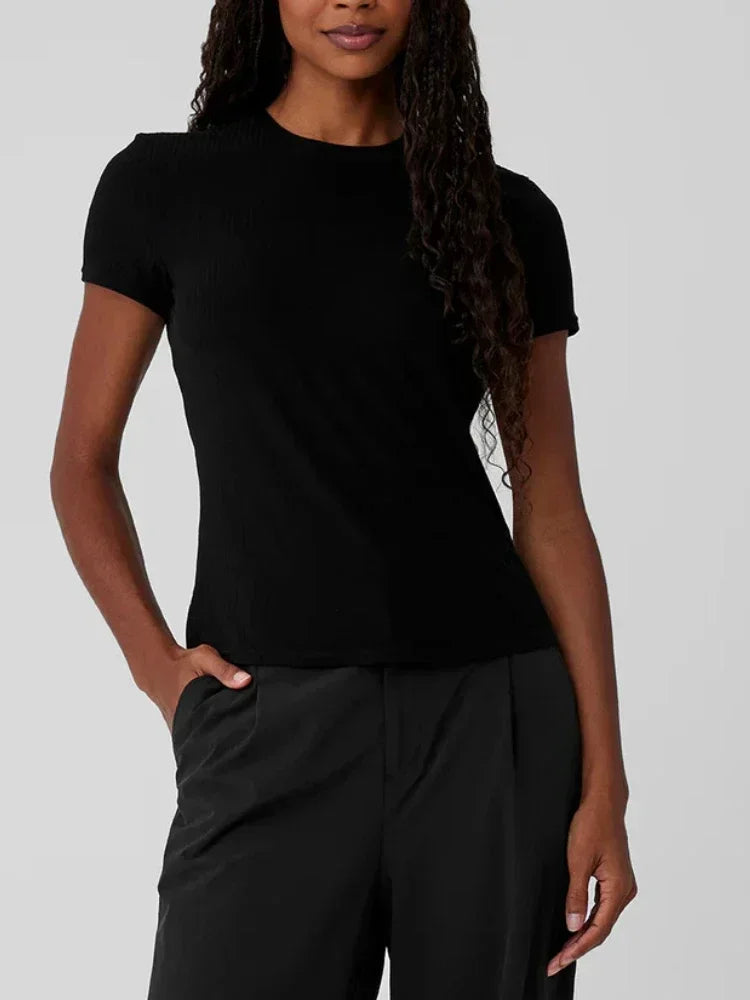 Summer New Yoga Short Sleeve Tops Breathable Quick Drying Black Slim Pilates T-shirts Running Fitness Sports T-shirt Women 2025