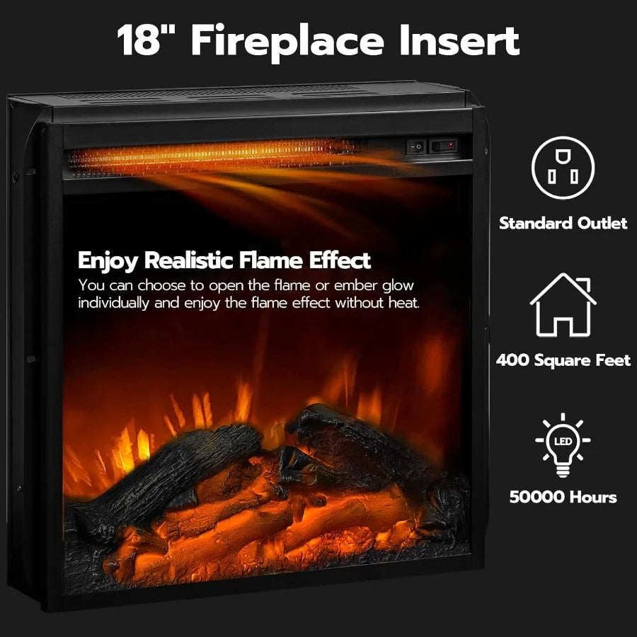 Modern Fireplace TV Stand with Integrated Charging Station and Ambient LED Lights for TVs up to 65 inches Multi-Functional Ente