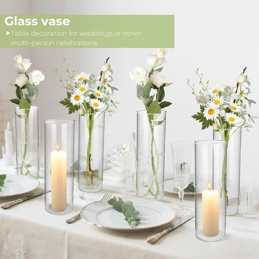 Large Clear Glass Cylinder Vases, Set of 16, 12 Inch Tall for Elegant Centerpieces and Floating Candles