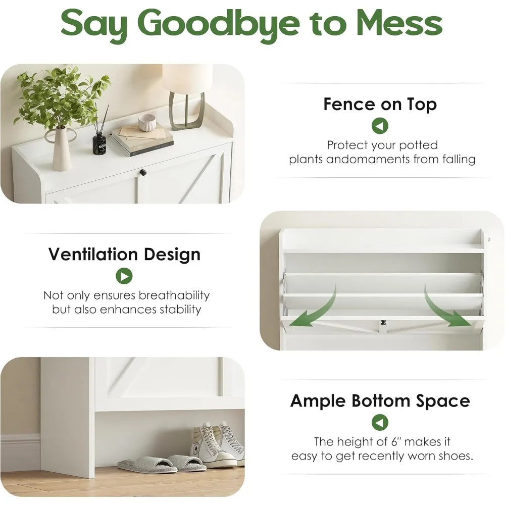 Shoe Storage Cabinet for Entryway, Shoe Rack Cabinet for Front Door Entrance,Farmhouse Narrow Shoe Organizer with 2 Flip Drawers