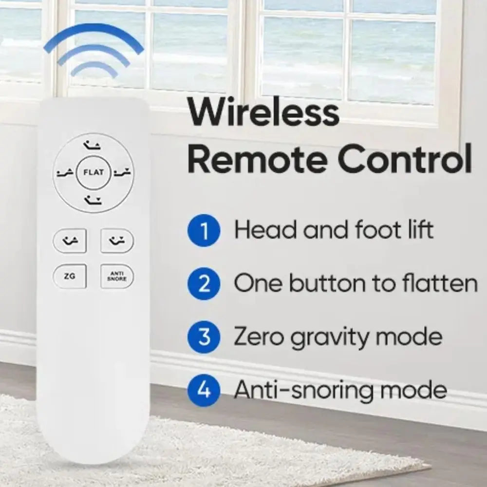 Split King Electric Adjustable Bed Frame with Wireless Remote, 3 Retainer Bars, Anti-Snore, Zero Gravity Features