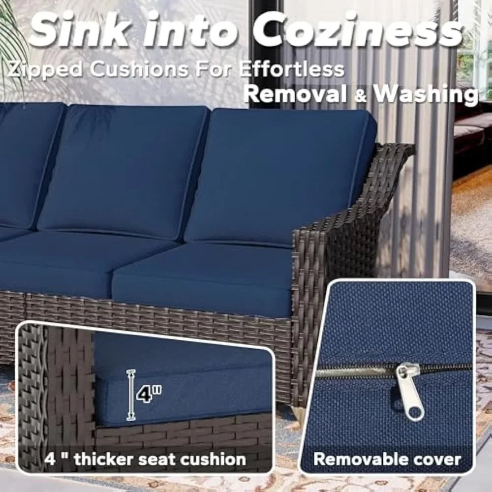 77'' All-Weather Outdoor Rattan Wicker 3-Seat Sofa High Back Couch with Premium Cushions for Garden Backyard Porch Patio Furnitu