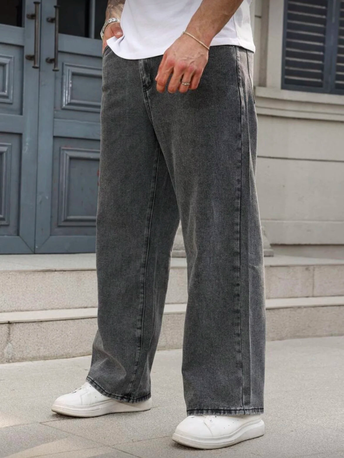 Men's Tapered Jeans - Dark Gray Slim Straight, Urban Commute & Casual Stylish Essential