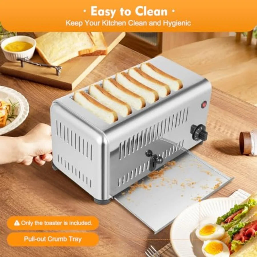 6 Slices Electric Countertop Pop-up Toaster with 5 Adjustable Settings Stainless Steel Design for Home Bakery and Restaurant Us