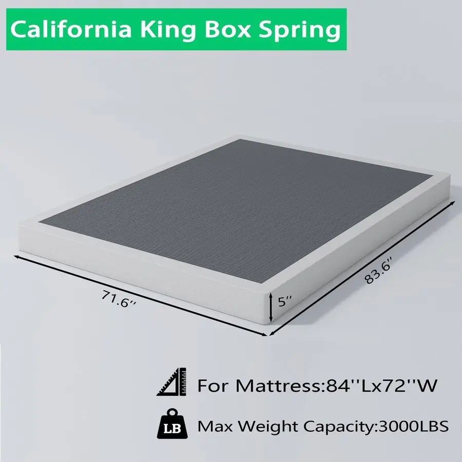 5 Inch California King Box Spring Bed Base, 3000 lbs Heavy Duty Metal Frame Mattress Foundation with Cover, Easy Assembly