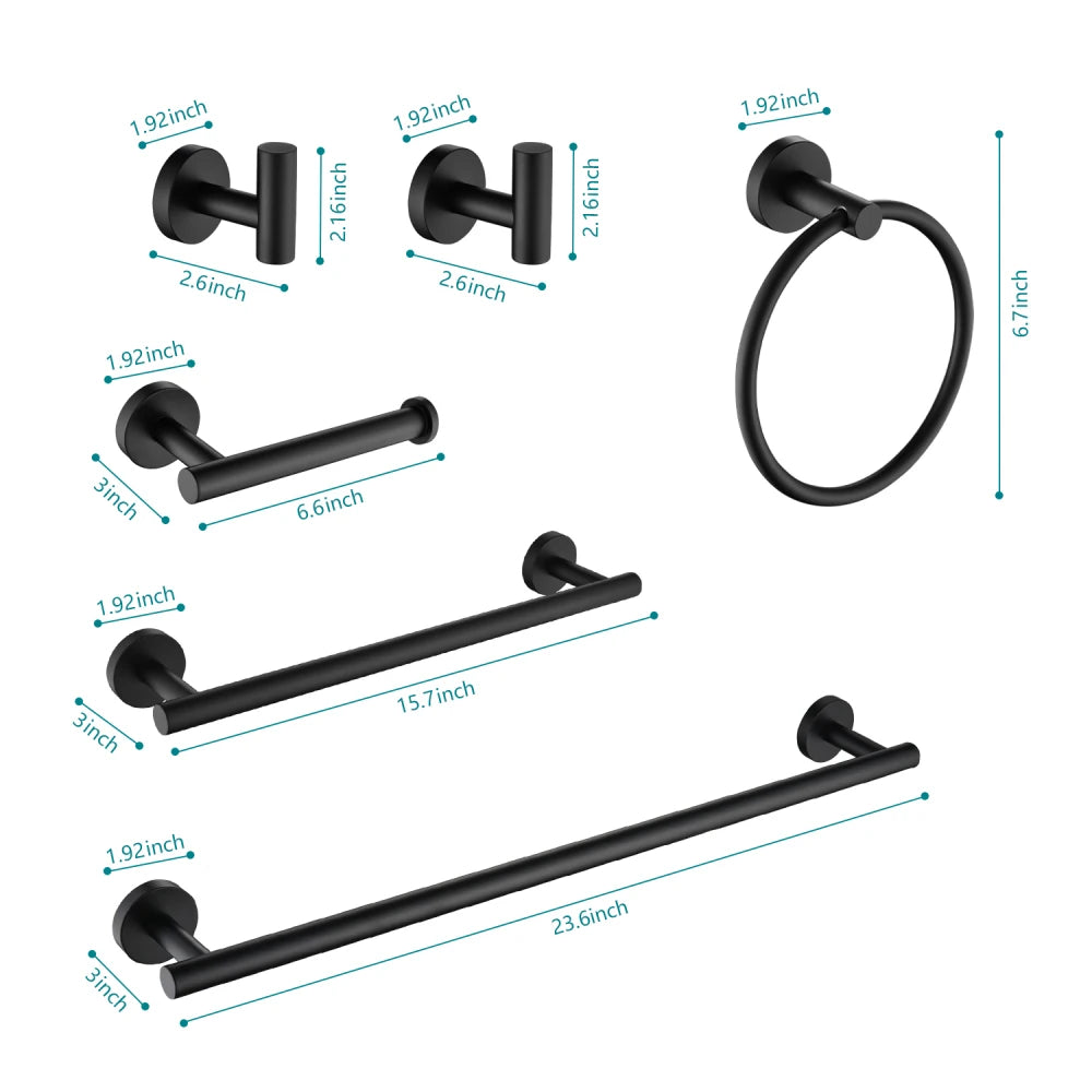 6 Piece Stainless Steel Bathroom Towel Rack Set Wall Mount