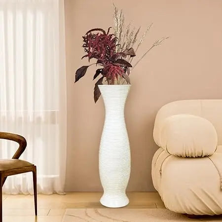 Elegant Large Black Ceramic Floor Vase, 30 Tall, Handcrafted for Home Decor, Living Room, Feather Pattern, Wide Decorative Vase