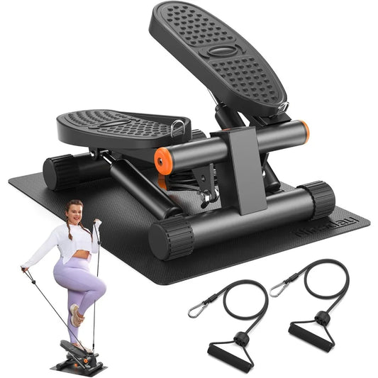 Hydraulic Mini Stair Stepper with Resistance Bands for Fitness, Supporting Up to 300lbs