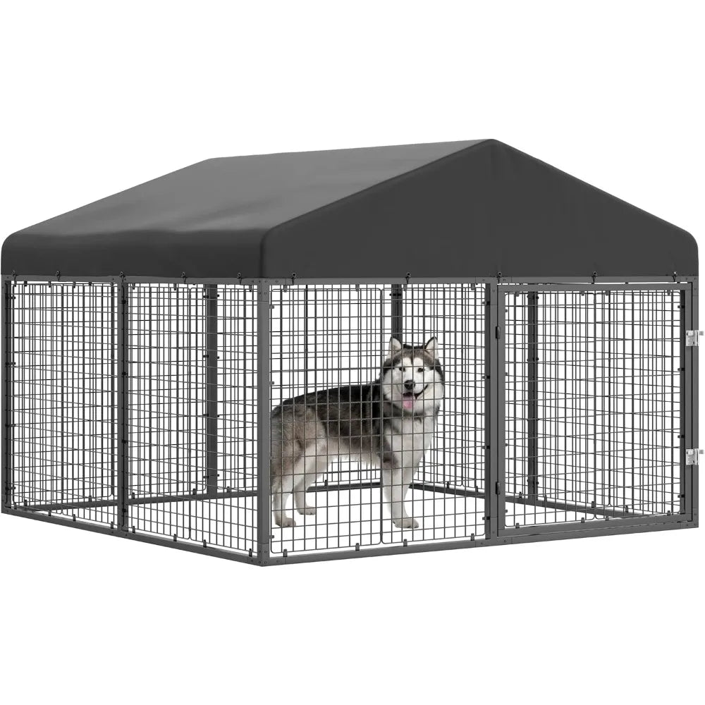 Large Outdoor Dog Enclosure,Heavy Duty Dog Cage with Roof,Galvanized Steel Dog Kennel Fence with Double Safety Locks