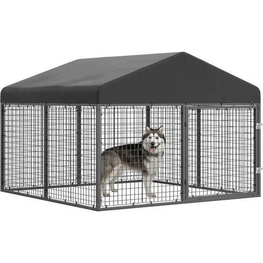 Large Outdoor Dog Enclosure,Heavy Duty Dog Cage with Roof,Galvanized Steel Dog Kennel Fence with Double Safety Locks