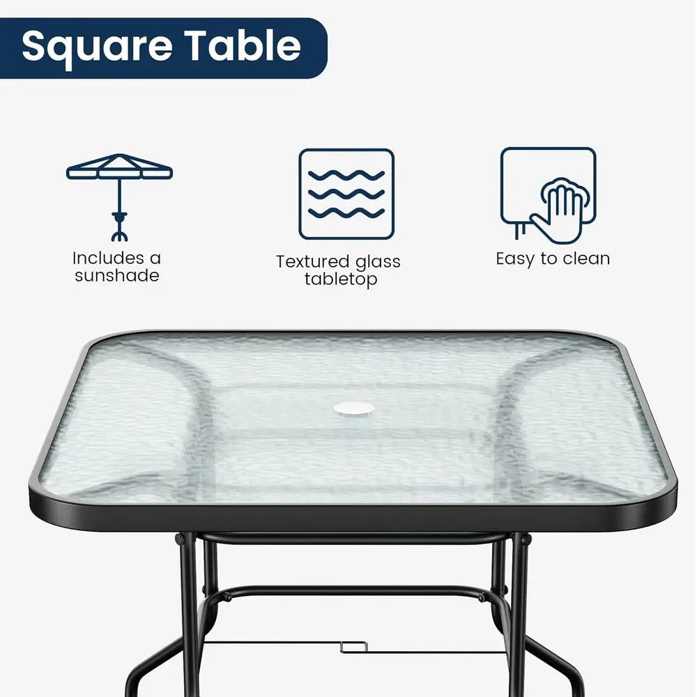 4-Person Outdoor Patio Furniture Set with Folding Chairs, Glass Table, and Umbrella for Lawn, Deck, Garden, Backyard - Brown