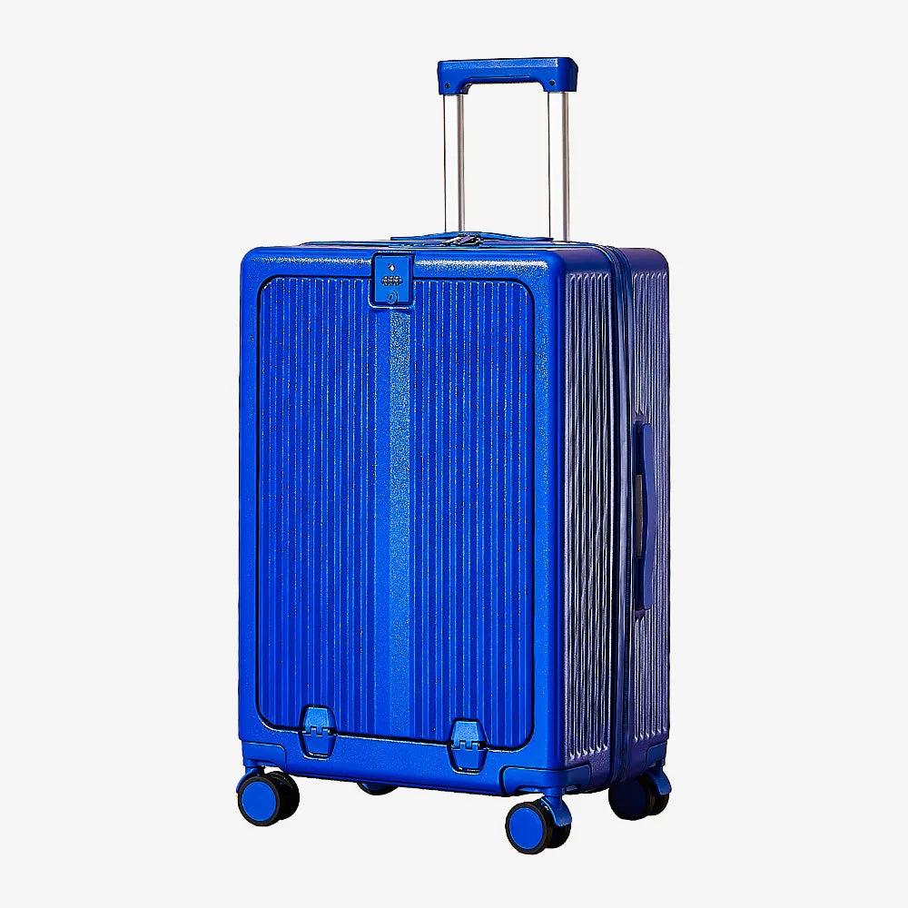 Front Opening Suitcase Aluminum Alloy Widen Trolley Rolling Luggage with Cup Holder TSA Lock Spinner Wheels Carry-on Case Bag