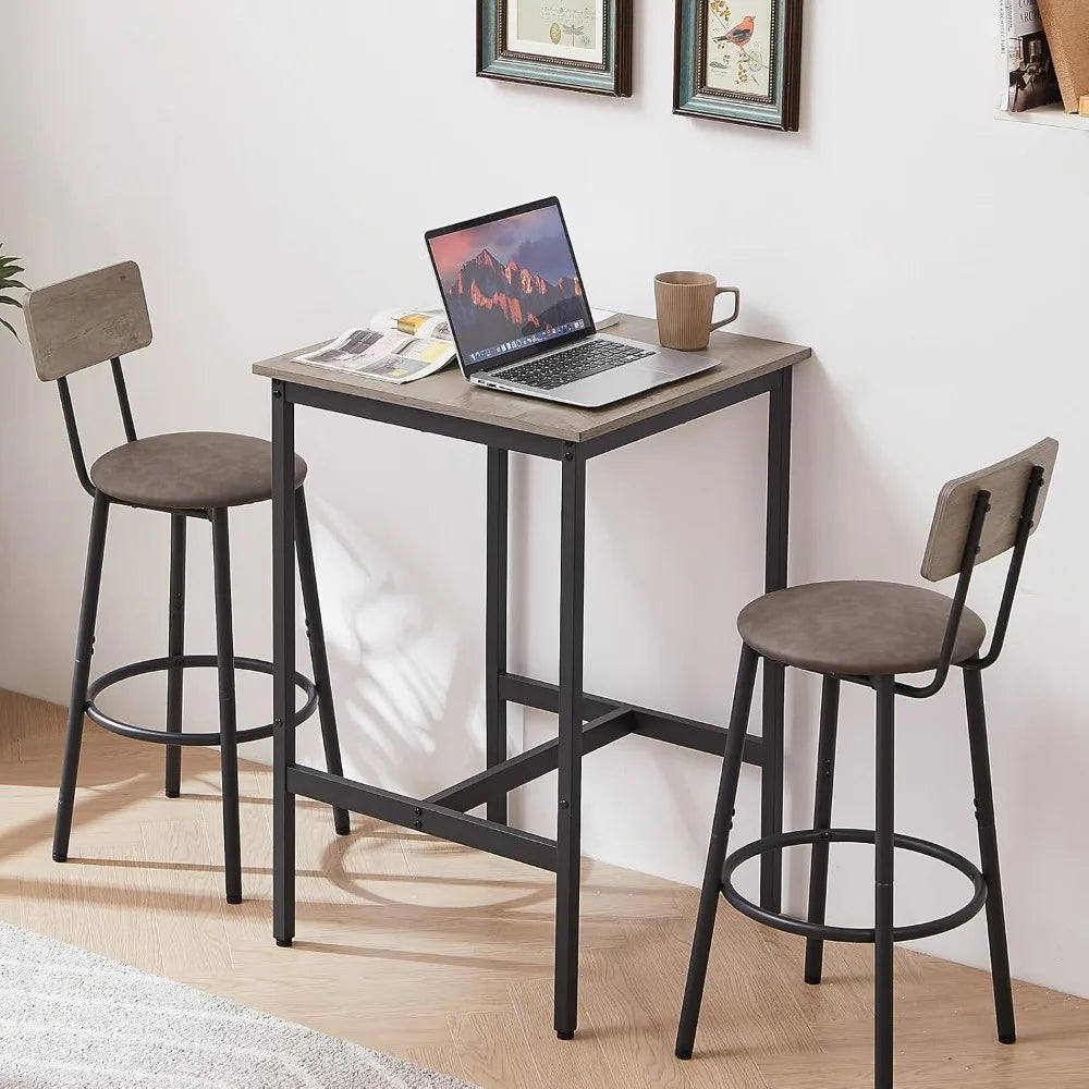 Counter Height 3-Piece Square Dining Set with PU Bar Stools and Backrests