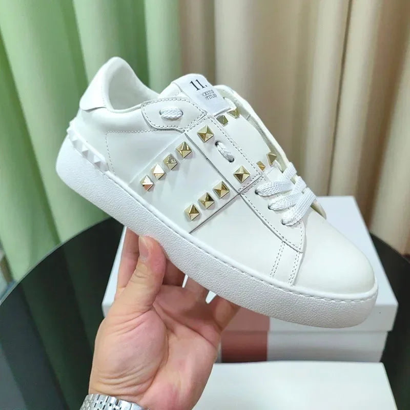 VT Vintage Men Casual Shoes Sports Rivet White Shoes Genuine Leather Fashion Women Men Trendy Couple Sneakers