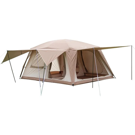 Family Cabin Tent for 8-10 People: 3-Door, 2-Room, Large Waterproof Portable Glamping Tent