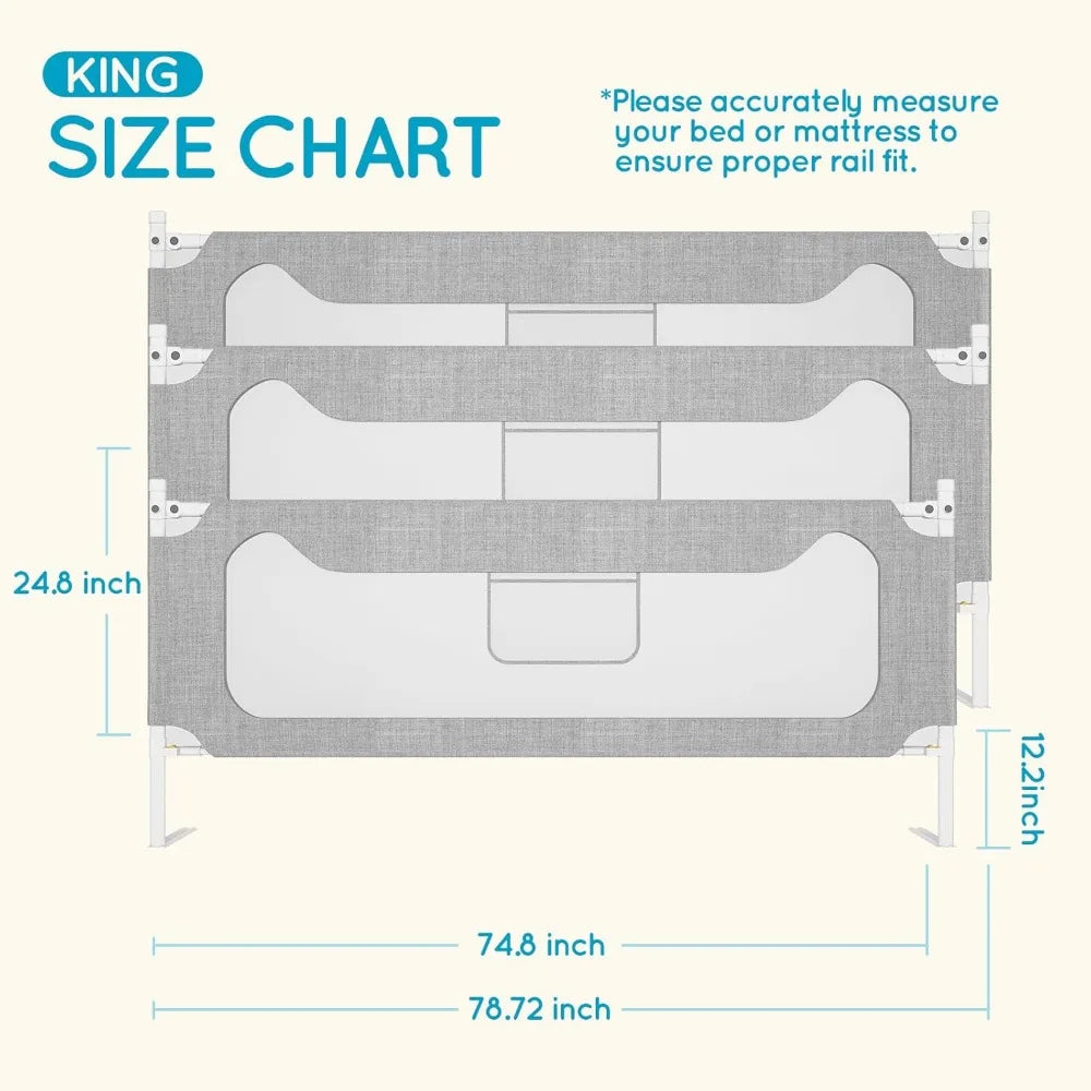 3-Sided Tall Adjustable Child Safety Bed Rail for King Size Beds