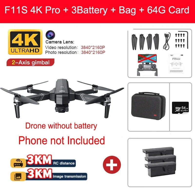 SJRC F11 Pro 4K F11s Pro 4K Camera Drone GPS 5G FPV HD 2 Axis Stabilized Gimbal EIS Professional Brushless Quadcopter RC Dron