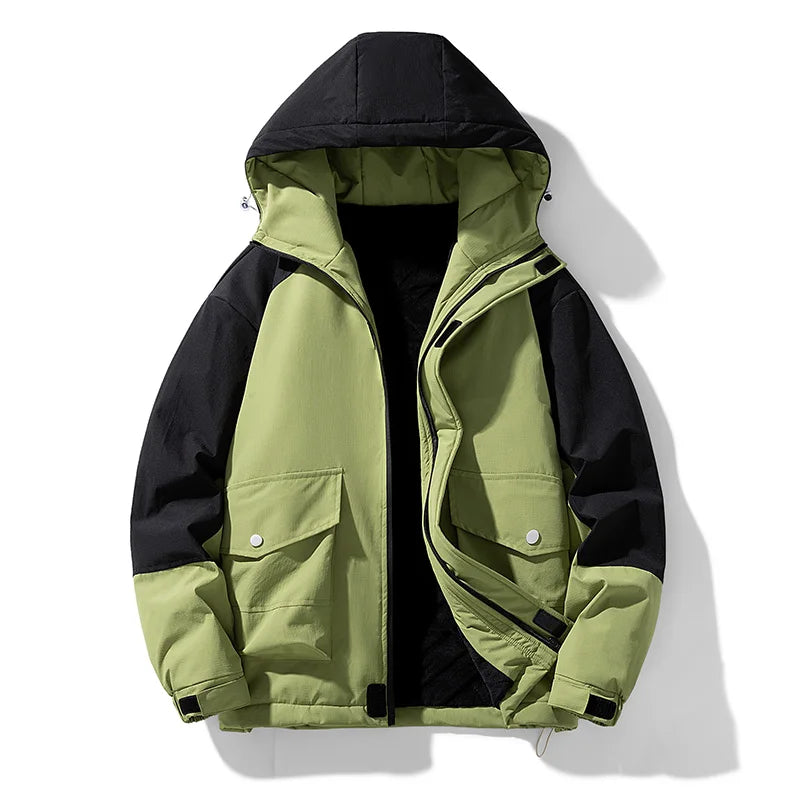 Large-sized Down Jacket Fleece Work Jacket Loose and Versatile Mens Clothing for Teenagers Warm Hooded Cotton-padded Jackets Men